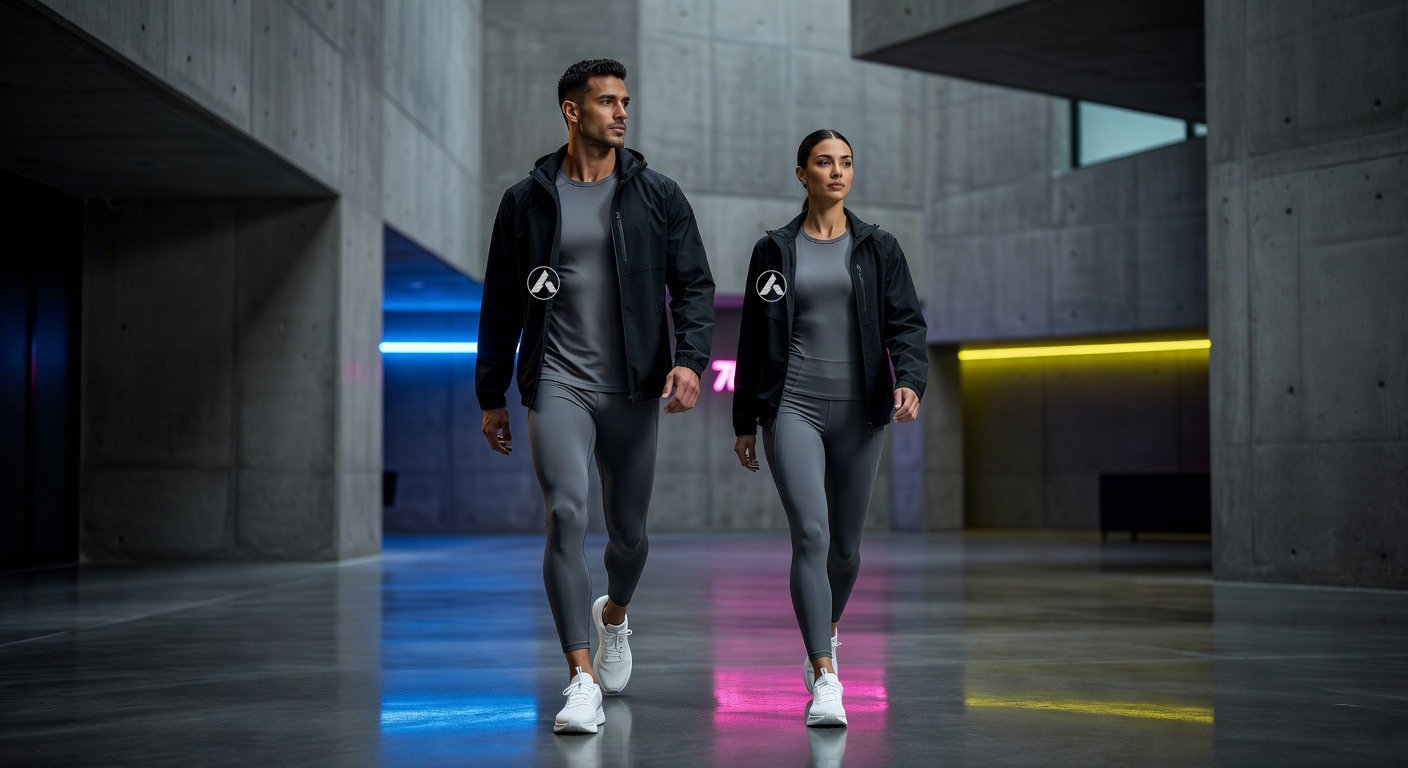 ANON01 on-the-go technical apparel in a concrete city lobby